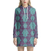 Turquoise Hamsa Pattern Print Hoodie Dress