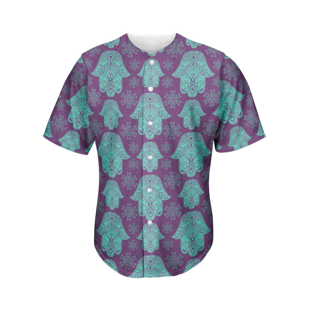 Turquoise Hamsa Pattern Print Men's Baseball Jersey