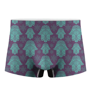 Turquoise Hamsa Pattern Print Men's Boxer Briefs