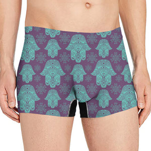 Turquoise Hamsa Pattern Print Men's Boxer Briefs