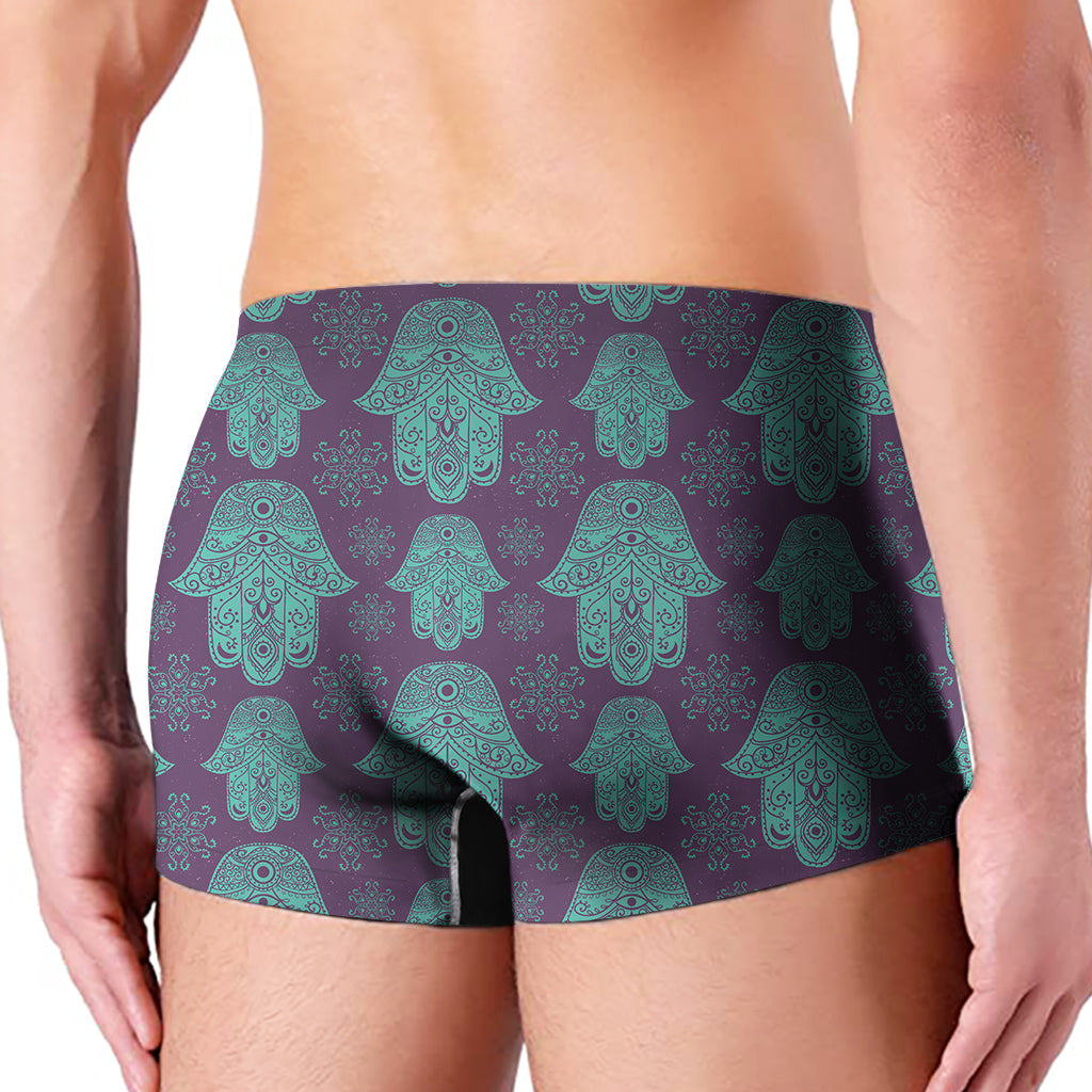 Turquoise Hamsa Pattern Print Men's Boxer Briefs