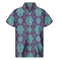 Turquoise Hamsa Pattern Print Men's Short Sleeve Shirt