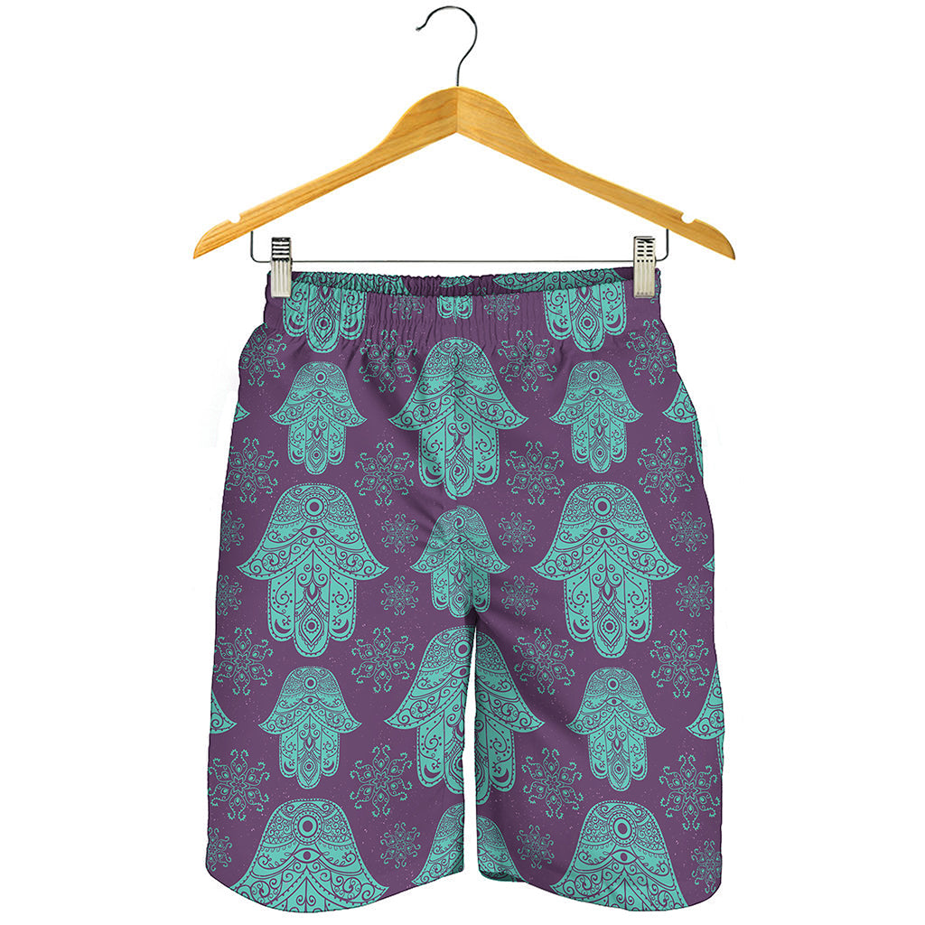 Turquoise Hamsa Pattern Print Men's Shorts