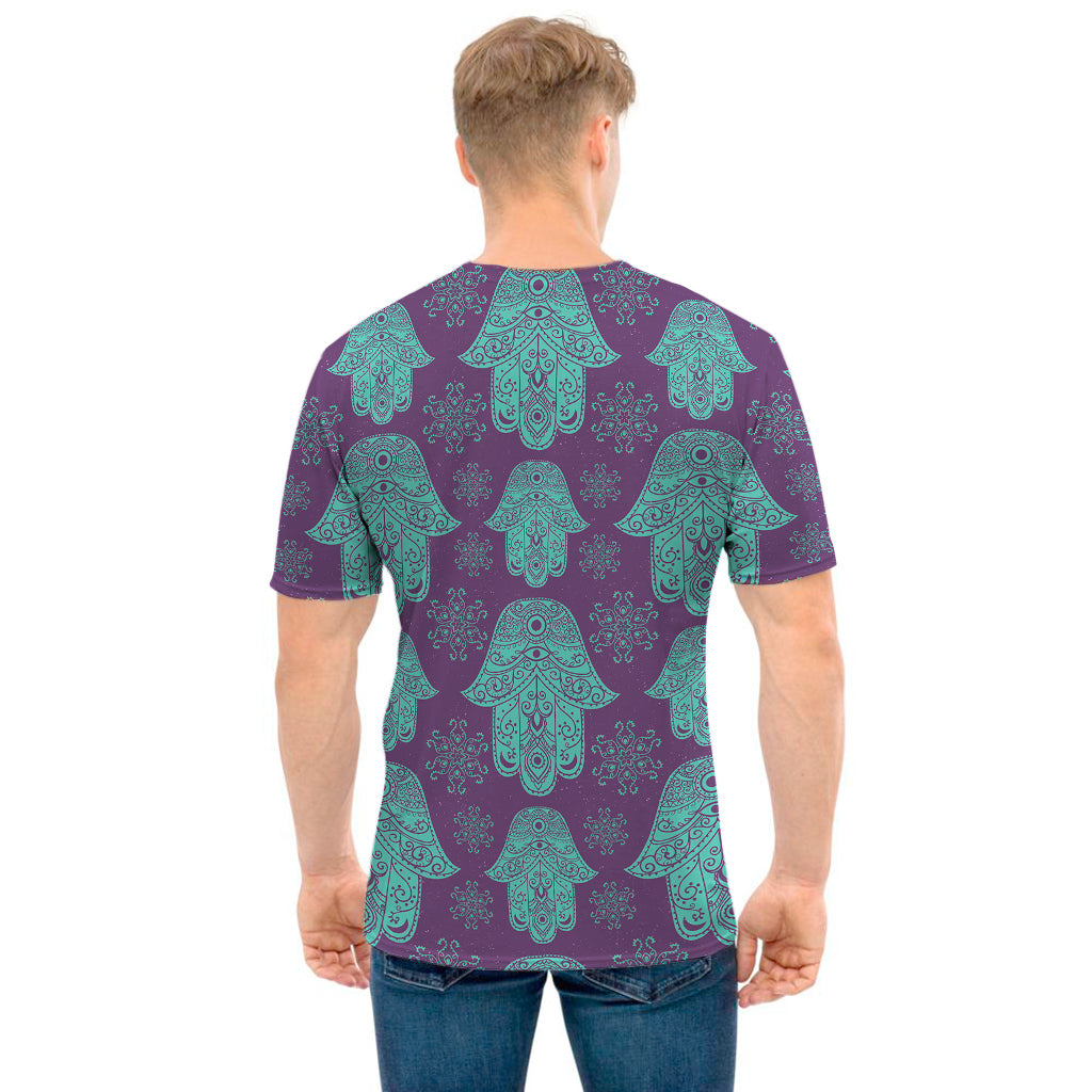 Turquoise Hamsa Pattern Print Men's T-Shirt