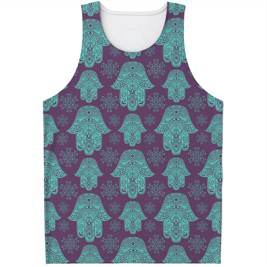 Turquoise Hamsa Pattern Print Men's Tank Top