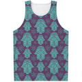 Turquoise Hamsa Pattern Print Men's Tank Top