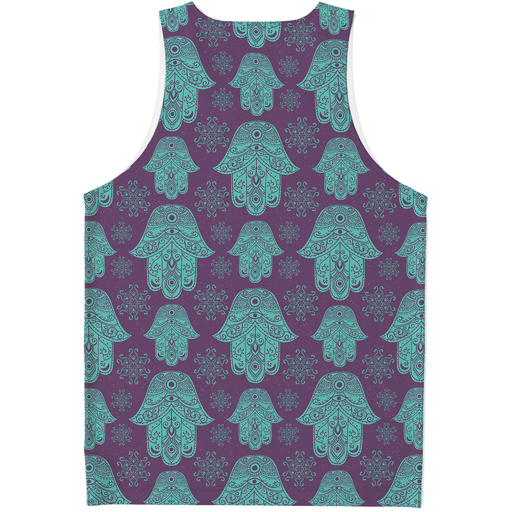 Turquoise Hamsa Pattern Print Men's Tank Top