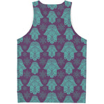 Turquoise Hamsa Pattern Print Men's Tank Top