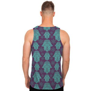 Turquoise Hamsa Pattern Print Men's Tank Top