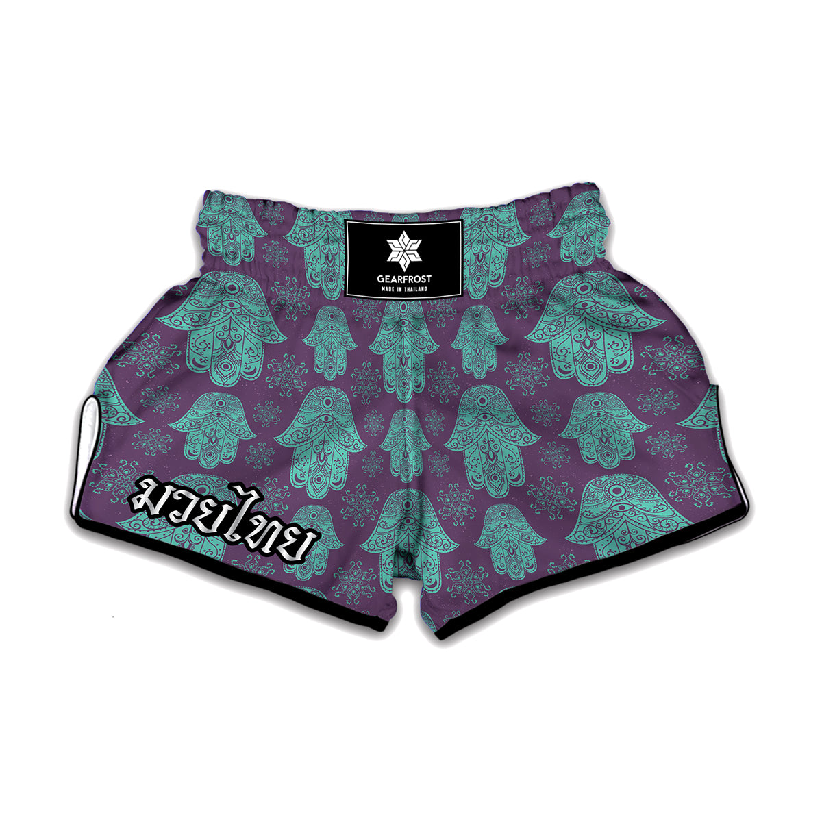 Turquoise Hamsa Pattern Print Muay Thai Boxing Shorts