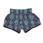 Turquoise Hamsa Pattern Print Muay Thai Boxing Shorts