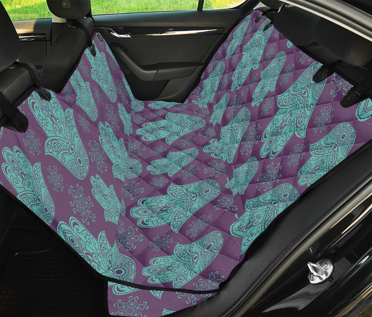 Turquoise Hamsa Pattern Print Pet Car Back Seat Cover