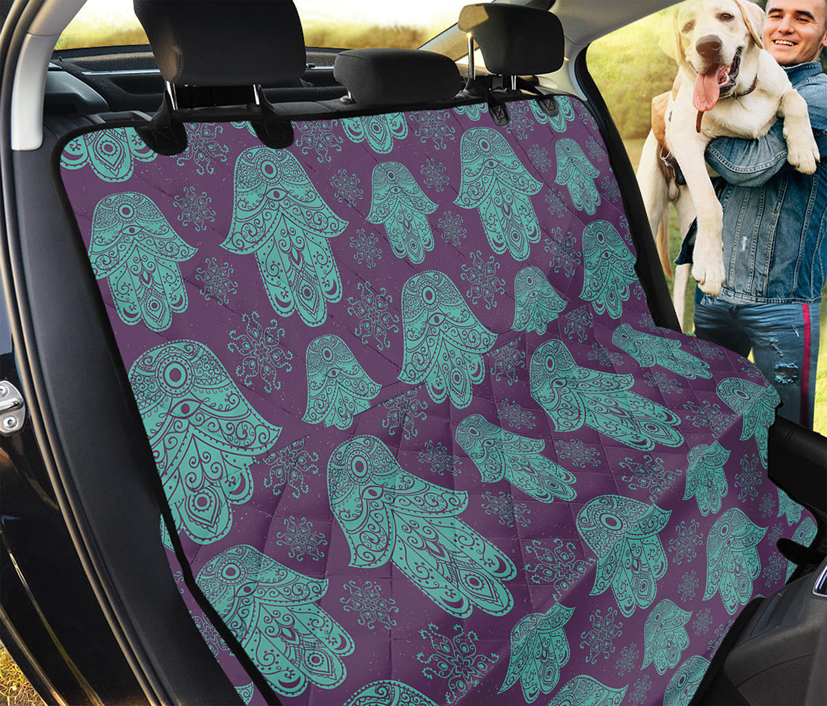 Turquoise Hamsa Pattern Print Pet Car Back Seat Cover