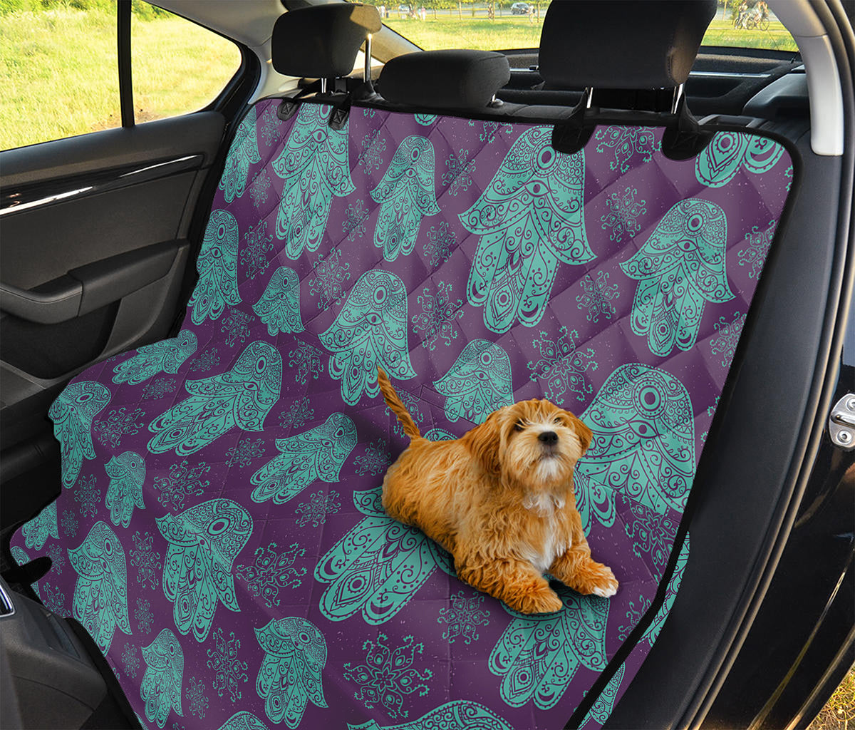 Turquoise Hamsa Pattern Print Pet Car Back Seat Cover