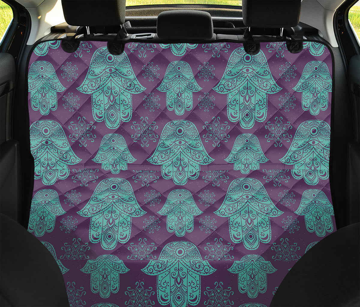 Turquoise Hamsa Pattern Print Pet Car Back Seat Cover