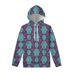 Turquoise Hamsa Pattern Print Pullover Hoodie