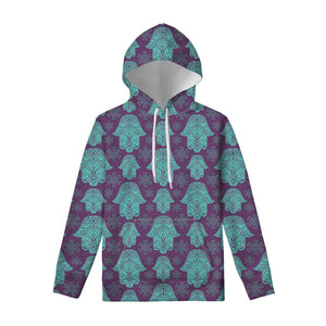 Turquoise Hamsa Pattern Print Pullover Hoodie