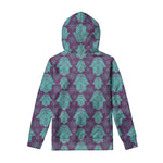 Turquoise Hamsa Pattern Print Pullover Hoodie