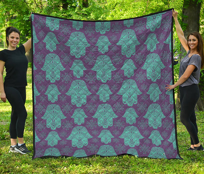 Turquoise Hamsa Pattern Print Quilt