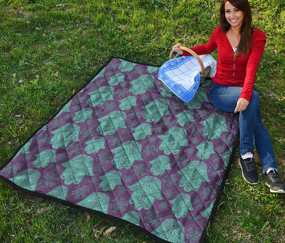 Turquoise Hamsa Pattern Print Quilt