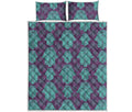 Turquoise Hamsa Pattern Print Quilt Bed Set