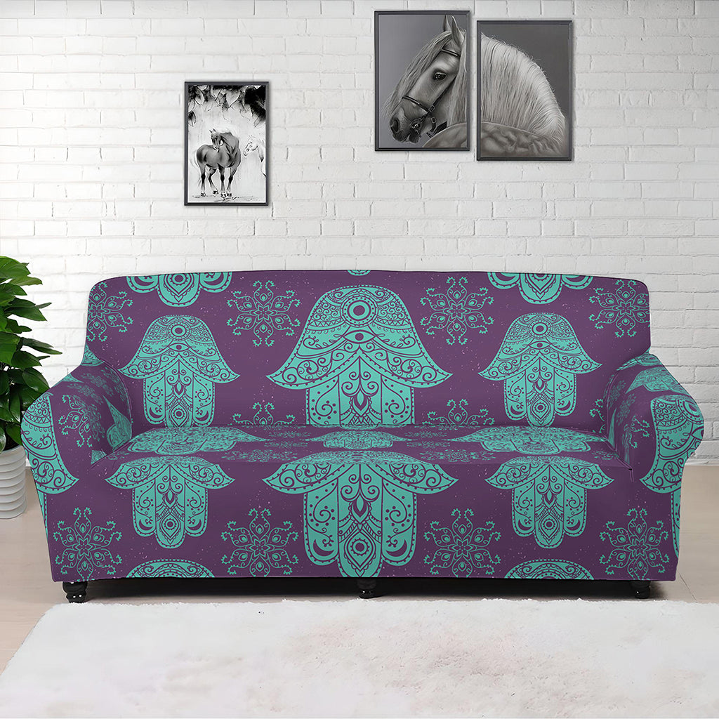 Turquoise Hamsa Pattern Print Sofa Cover