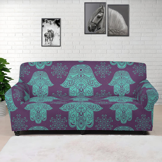 Turquoise Hamsa Pattern Print Sofa Cover