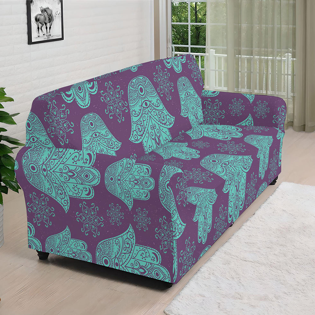 Turquoise Hamsa Pattern Print Sofa Cover