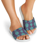 Turquoise Hamsa Pattern Print White Slide Sandals