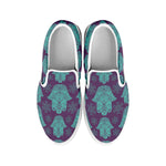 Turquoise Hamsa Pattern Print White Slip On Shoes