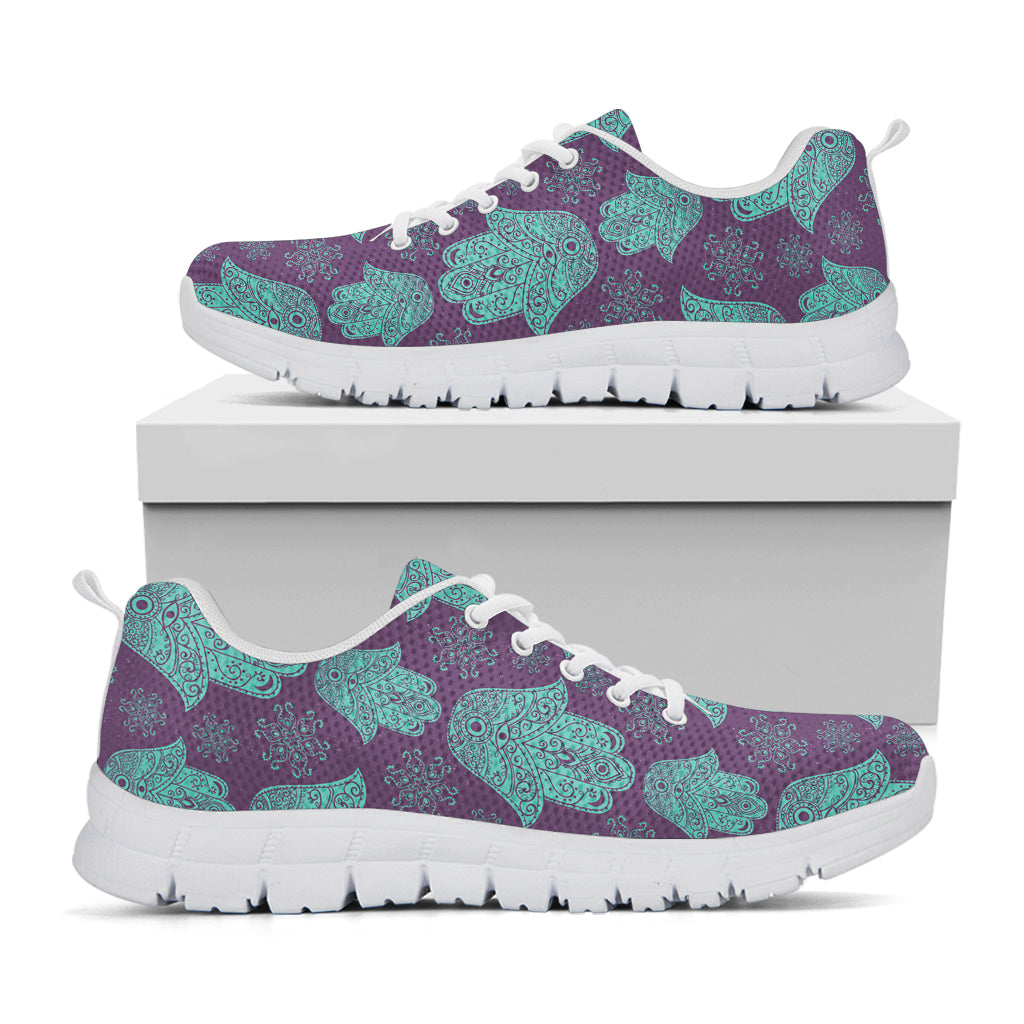 Turquoise Hamsa Pattern Print White Sneakers