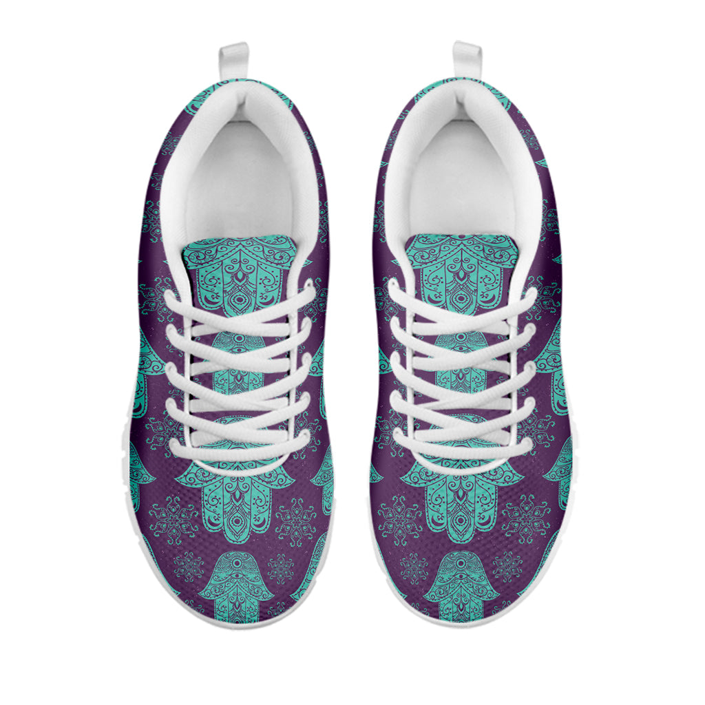 Turquoise Hamsa Pattern Print White Sneakers