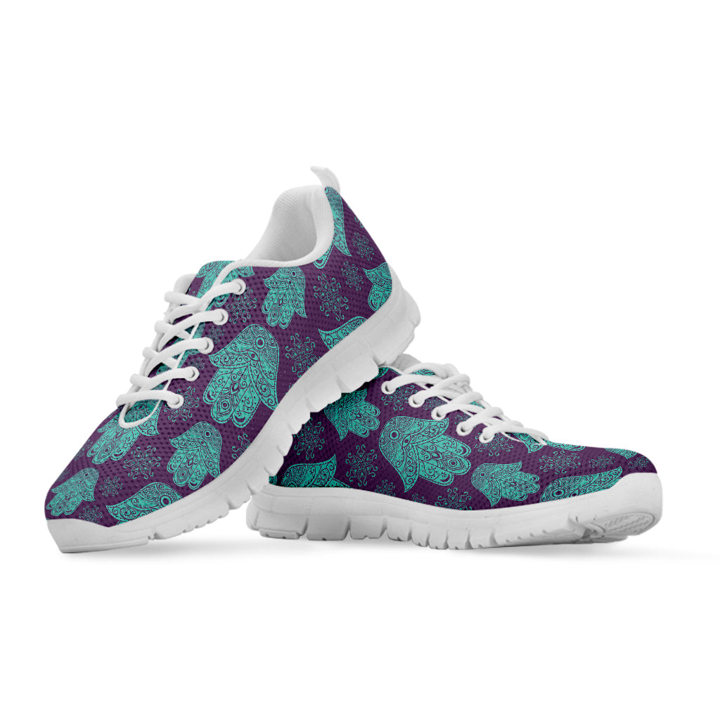 Turquoise Hamsa Pattern Print White Sneakers