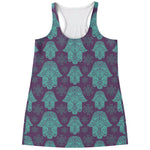 Turquoise Hamsa Pattern Print Women's Racerback Tank Top