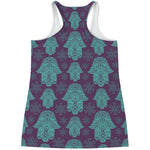 Turquoise Hamsa Pattern Print Women's Racerback Tank Top