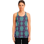 Turquoise Hamsa Pattern Print Women's Racerback Tank Top
