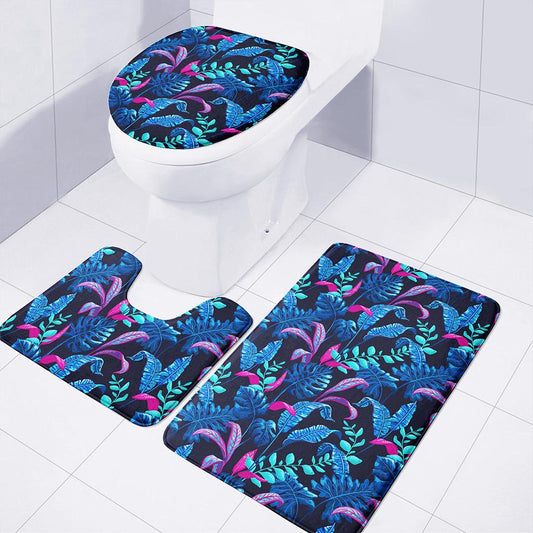 Turquoise Hawaii Tropical Pattern Print 3 Piece Bath Mat Set