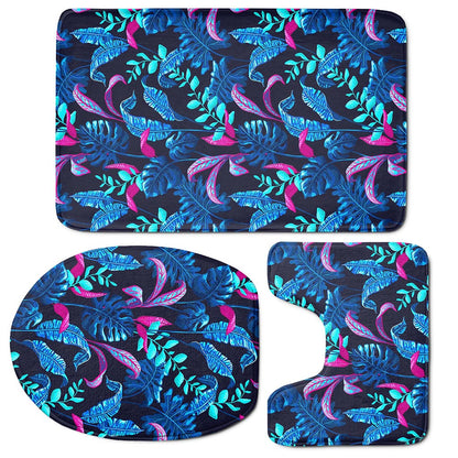 Turquoise Hawaii Tropical Pattern Print 3 Piece Bath Mat Set