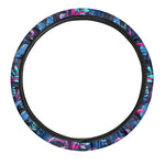 Turquoise Hawaii Tropical Pattern Print Car Steering Wheel Cover