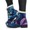 Turquoise Hawaii Tropical Pattern Print Faux Fur Leather Boots