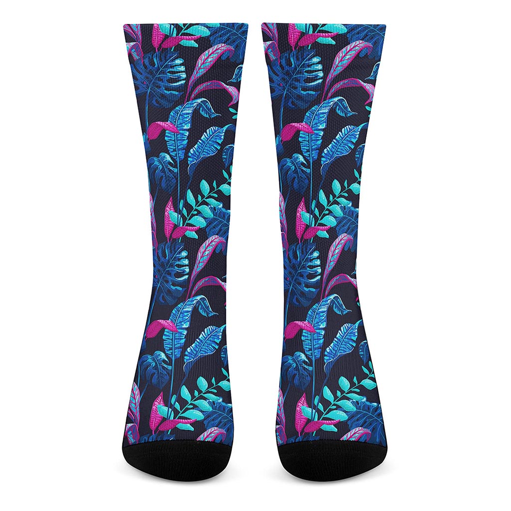 Turquoise Hawaii Tropical Pattern Print Crew Socks