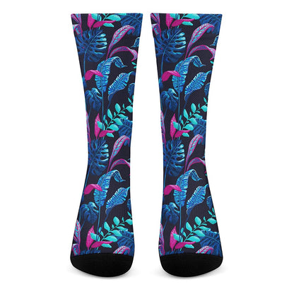 Turquoise Hawaii Tropical Pattern Print Crew Socks