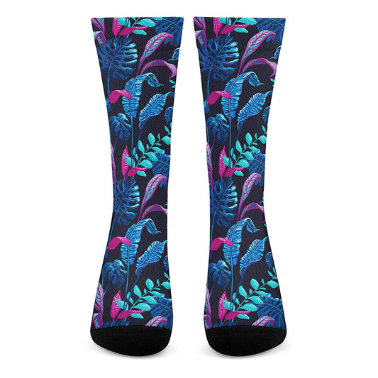 Turquoise Hawaii Tropical Pattern Print Crew Socks