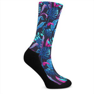 Turquoise Hawaii Tropical Pattern Print Crew Socks