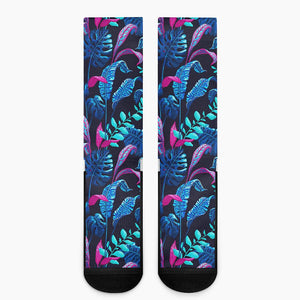 Turquoise Hawaii Tropical Pattern Print Crew Socks