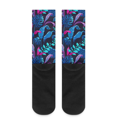 Turquoise Hawaii Tropical Pattern Print Crew Socks