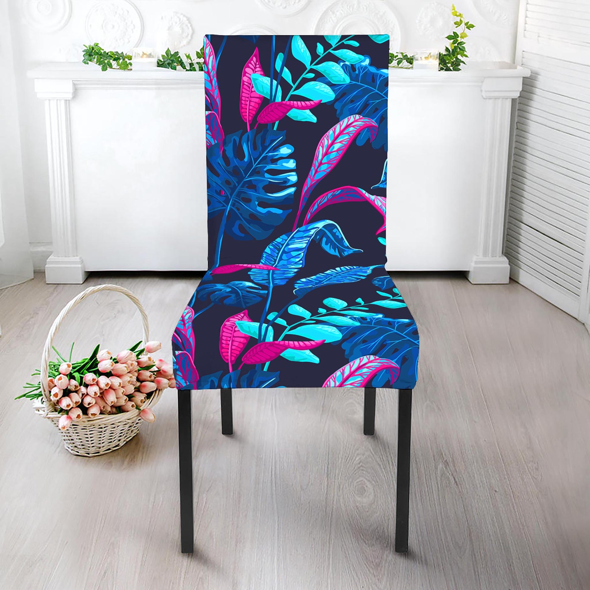 Turquoise Hawaii Tropical Pattern Print Dining Chair Slipcover