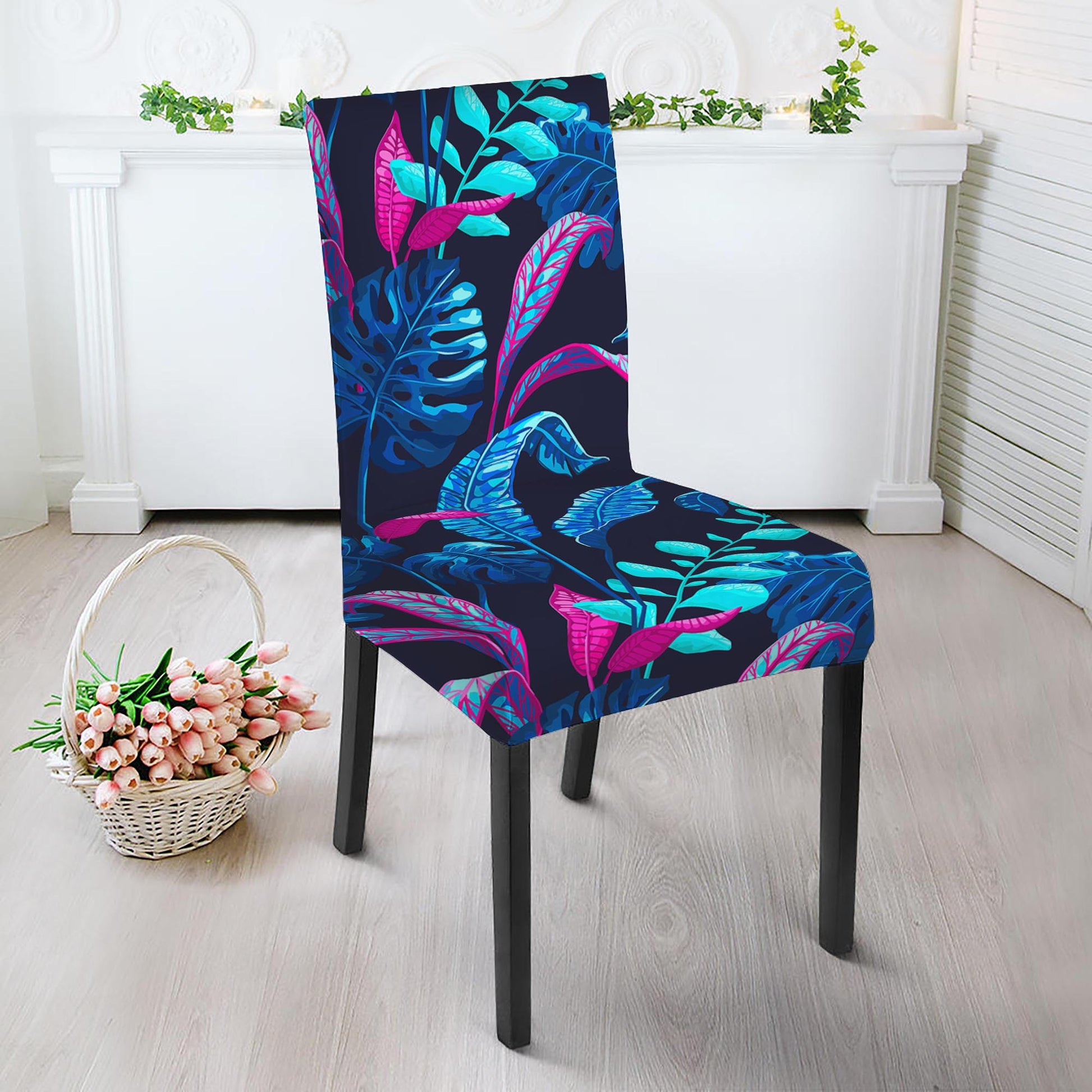 Turquoise Hawaii Tropical Pattern Print Dining Chair Slipcover
