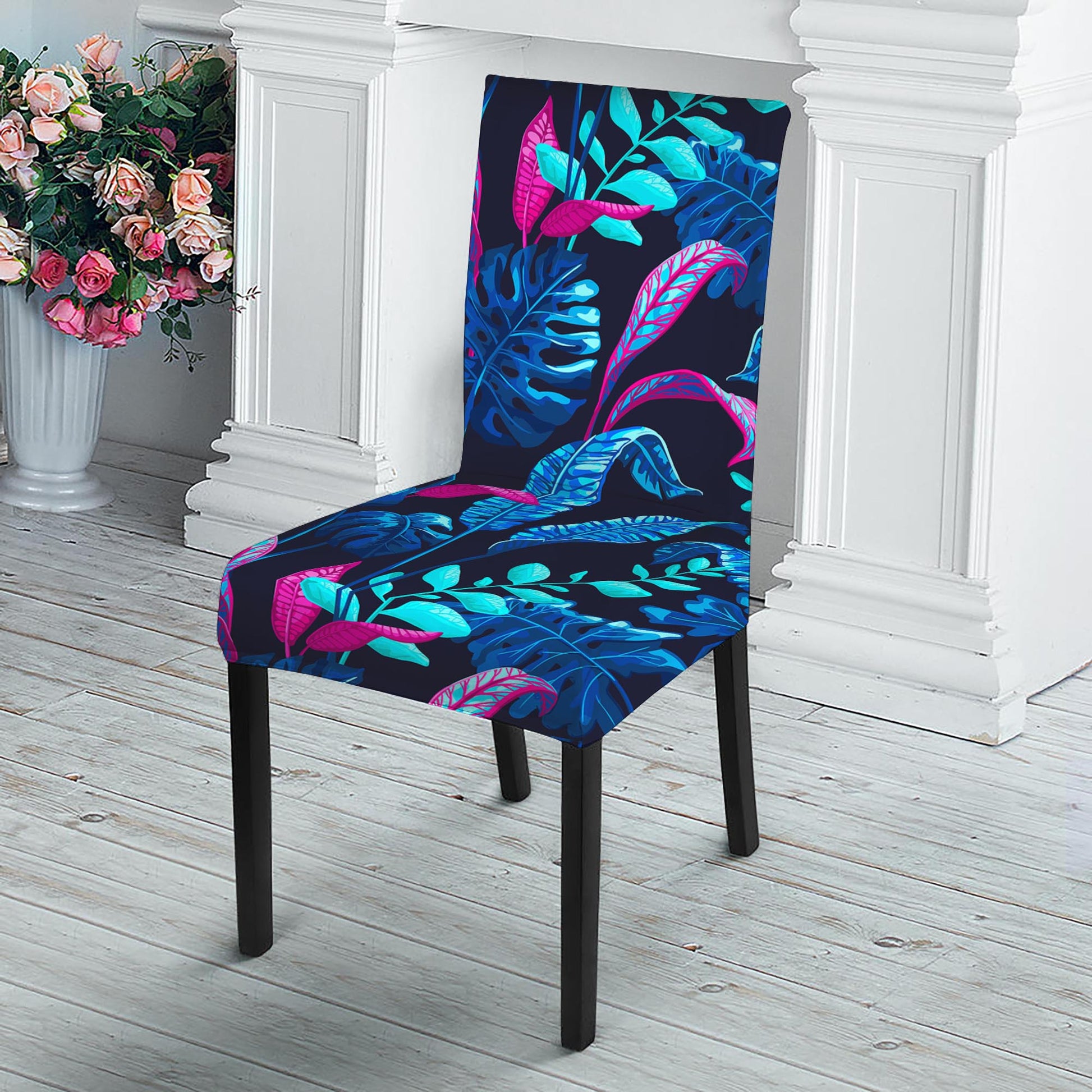Turquoise Hawaii Tropical Pattern Print Dining Chair Slipcover