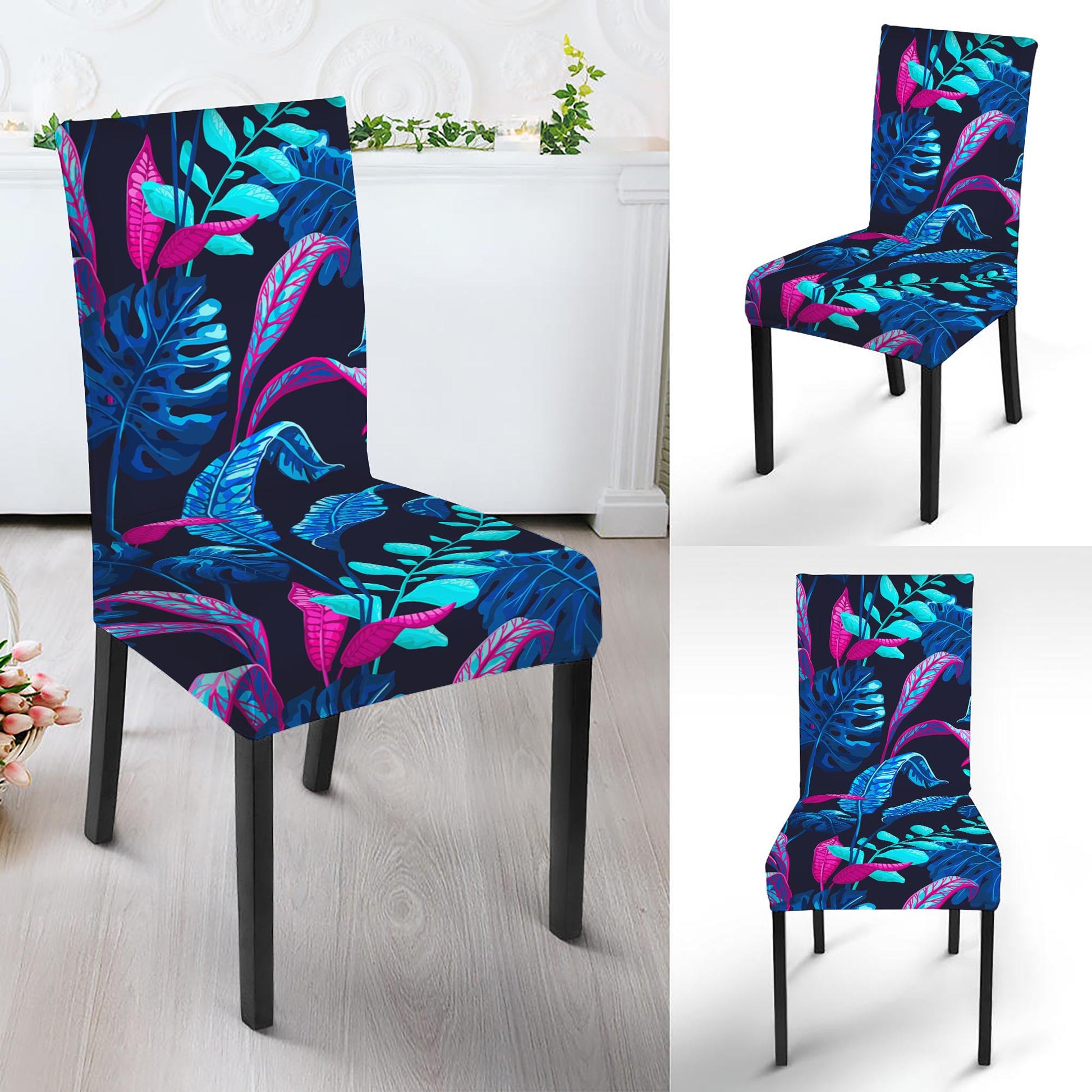 Turquoise Hawaii Tropical Pattern Print Dining Chair Slipcover
